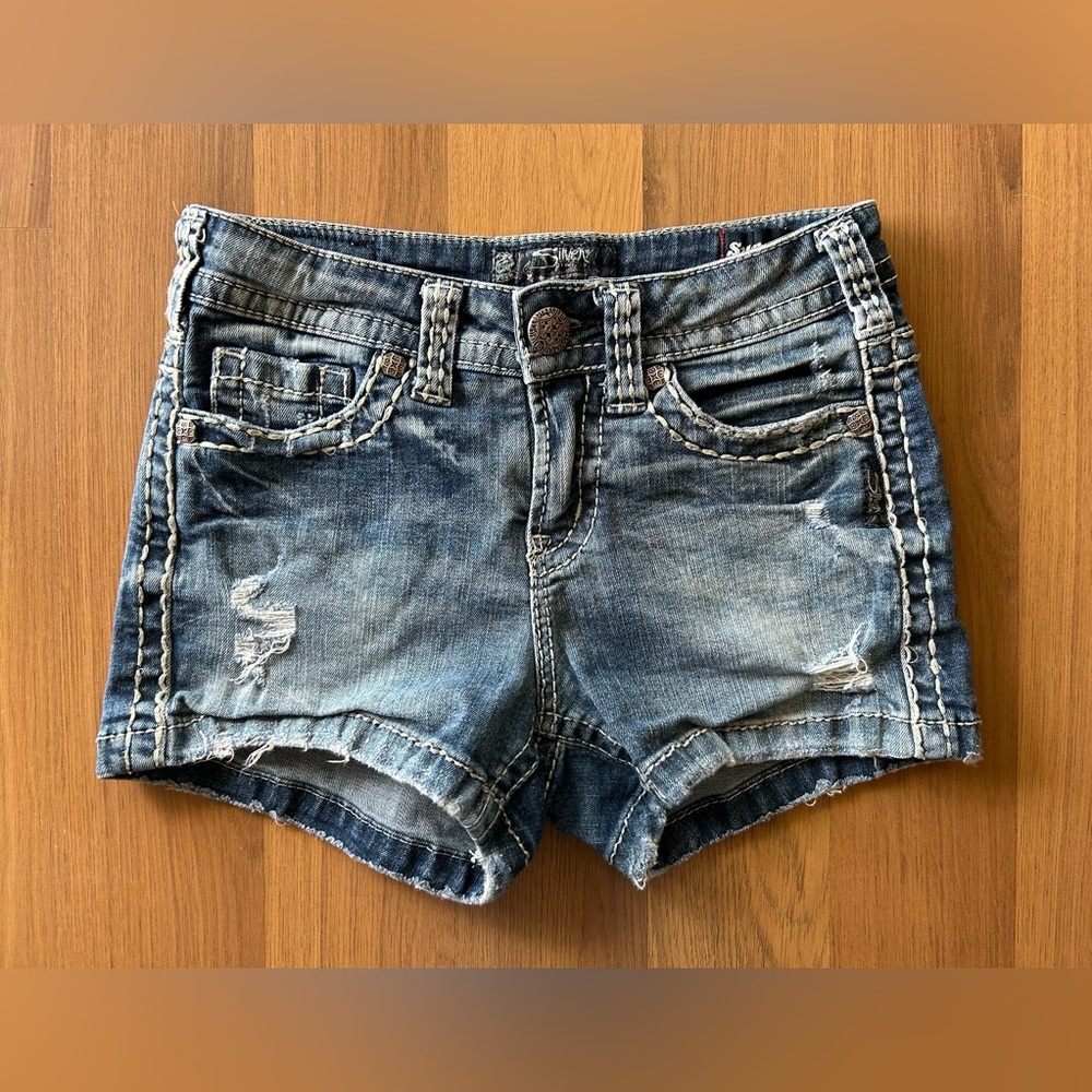 Silver jeans super stretch Aiko denim jean shorts destructed distressed W25 L3